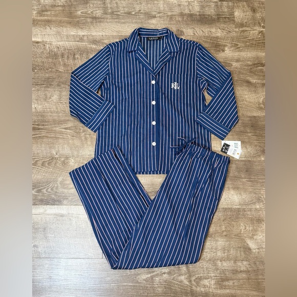 Lauren Ralph Lauren Dark Blue Stripe Monogram Pajamas women’s size small - Picture 2 of 9